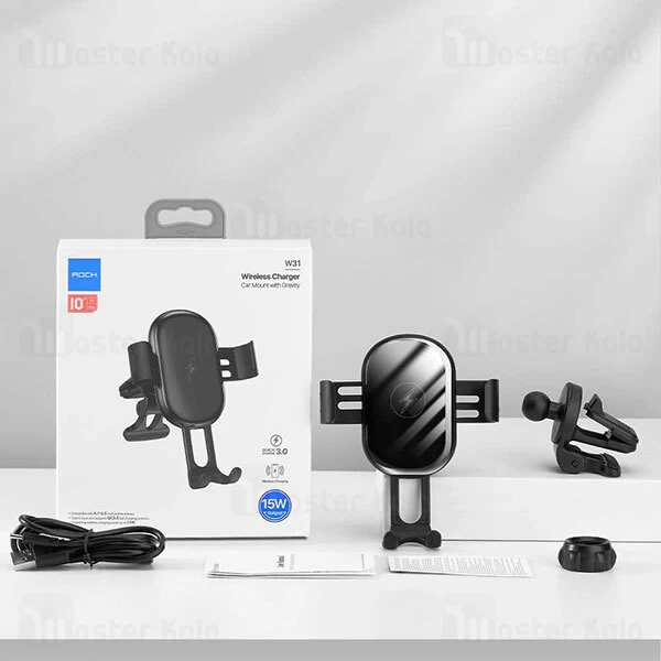 هولدر و شارژر وایرلس دریچه کولری راک Rock W31 Wireless Charger Car Mount Gravity 118A-15 توان 15 وات
