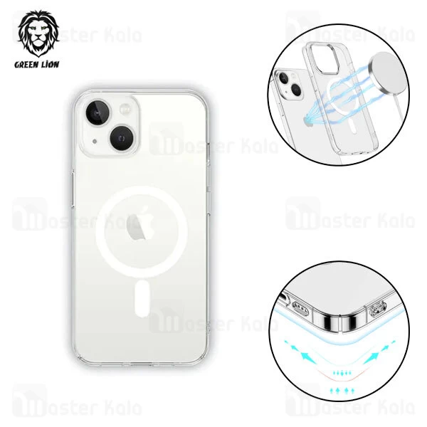 قاب محافظ مگنتی گرین لاین آیفون Apple iPhone 13 Green Lion Magsafe Delgado Clear Case