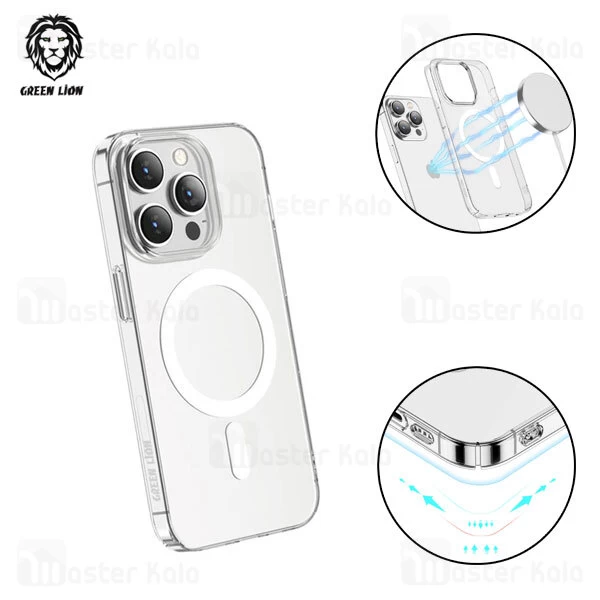 قاب محافظ مگنتی گرین لاین آیفون Apple iPhone 13 Pro Green Lion Magsafe Delgado Clear Case
