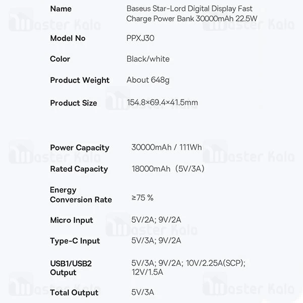 پاوربانک 20000 بیسوس Baseus Star-Lord PPXJ060001 توان 22.5 وات