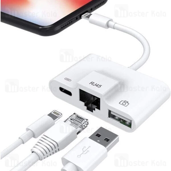 تبدیل لایتنینگ اتصال همزمان LAN و شارژر و USB ارلدام Earldom OT53
