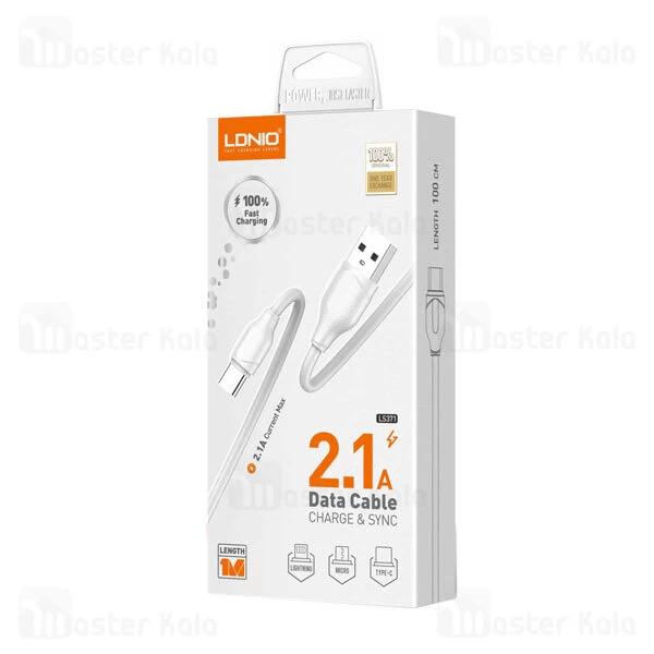 کابل لایتنینگ الدینیو LDNIO LS371 Lightning High Speed Data Cable به طول 1 متر و 2.1 آمپر
