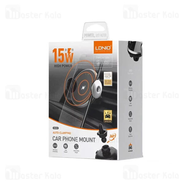 هولدر و شارژر وایرلس دریچه کولری LDNIO MA02 Auto-Clamping Car Holder 15W Fast Wireless Charging