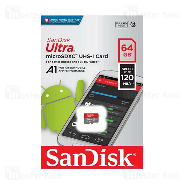 کارت حافظه میکرو اس دی 64 گیگابایت SanDisk U1 A1 653X 120MB