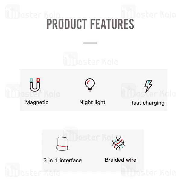 کابل مگنتی سه سر ایکس او XO NB128 طول 1 متر توان 2.4 آمپر