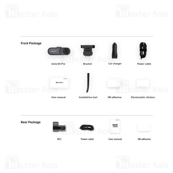 دوربین خودروی شیائومی Xiaomi DDPAI Mola N3 Pro به همراه دوربین عقب