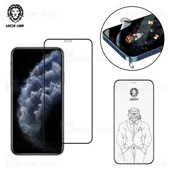 گلس تمام صفحه تمام چسب آیفون گرین لاین Apple iPhone 11 Pro Max Green Lion 3D Unbreakable