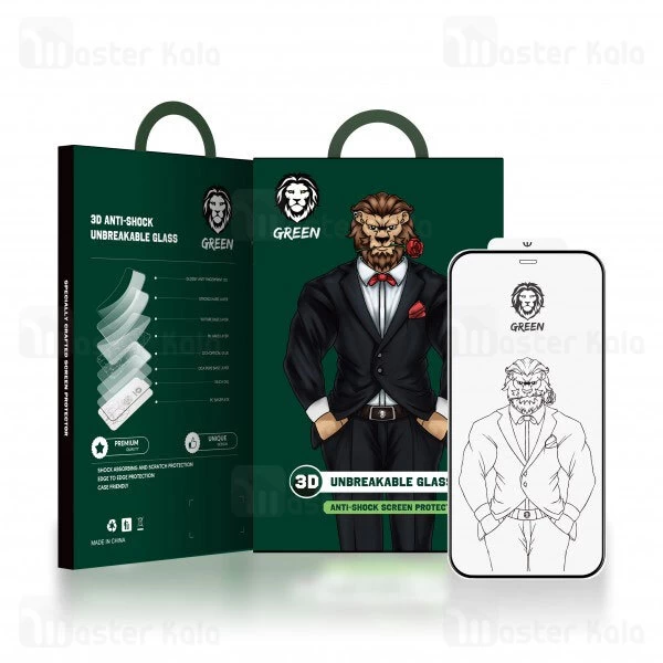 گلس تمام صفحه تمام چسب آیفون گرین لاین Apple iPhone 11 Pro Max Green Lion 3D Unbreakable