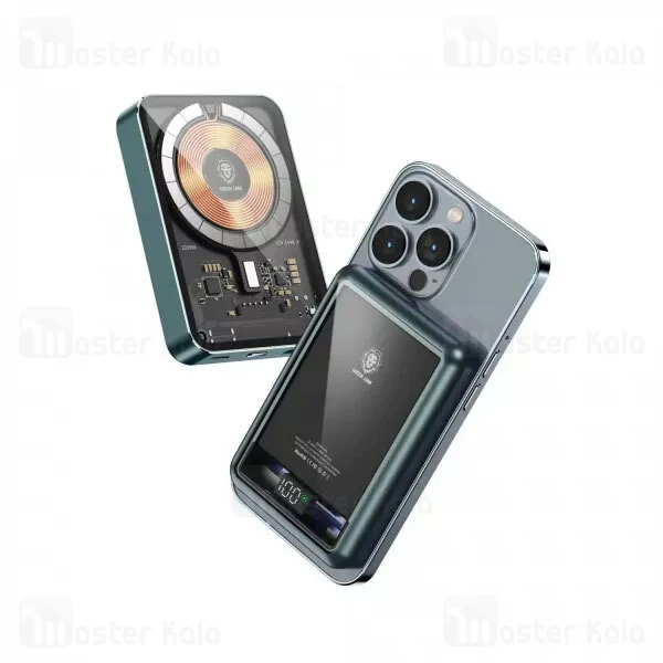 پاوربانک وایرلس 10000 مگ سیف Green Lion Transparent MagSafe توان 22.5 وات