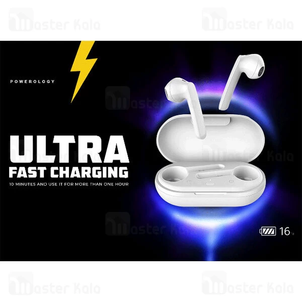 هندزفری بلوتوث دوگوش پاورولوژی Powerology True Wireless Stereo Buds PTWSEPWH