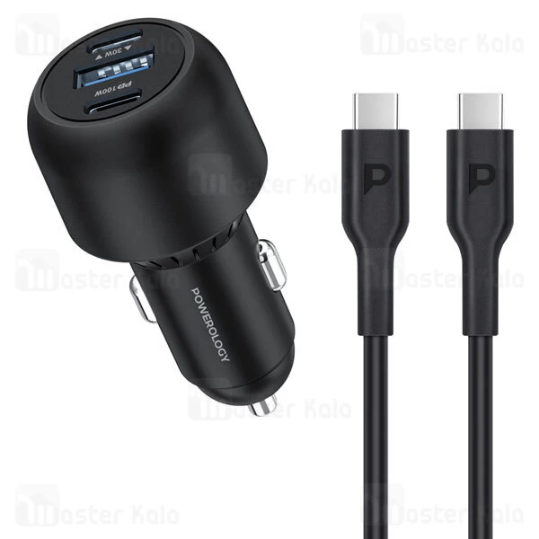 شارژر فندکی پاورولوژی Powerology Ultra Quick Car Charger PCCSR007-C توان 130 وات همراه با کابل