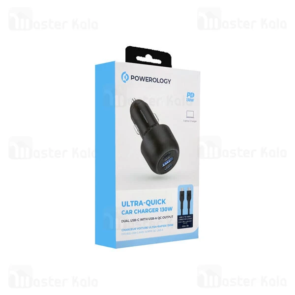 شارژر فندکی پاورولوژی Powerology Ultra Quick Car Charger PCCSR007-C توان 130 وات همراه با کابل