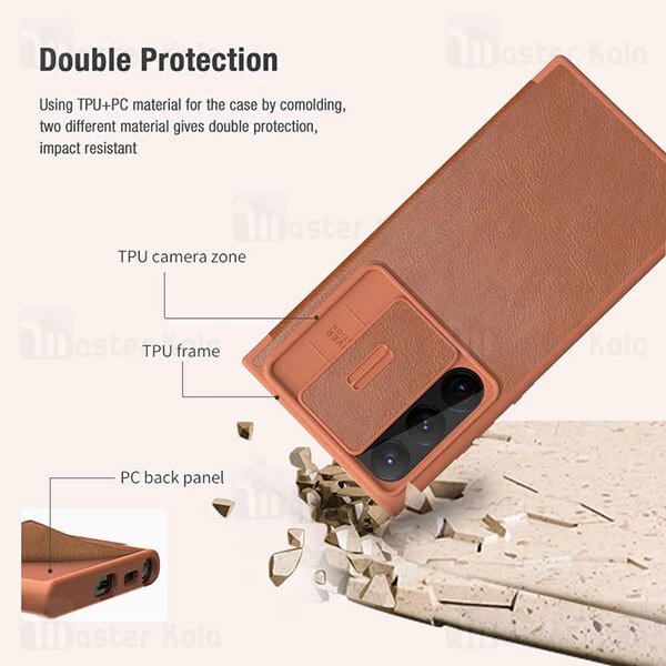 کیف چرمی نیلکین سامسونگ Samsung Galaxy S23 Ultra Nillkin Qin Pro Leather Case دارای محافظ دوربین