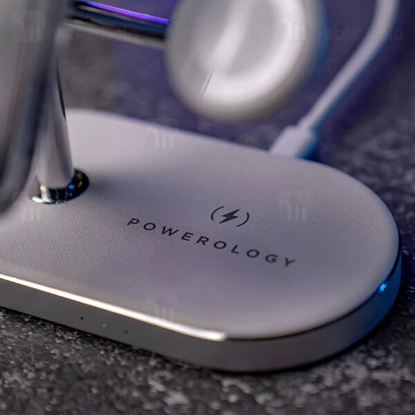 استند و شارژر وایرلس مگ سیف پاورولوژی Powerology 3 in 1 MFi Charging Dock P31MFCHWH