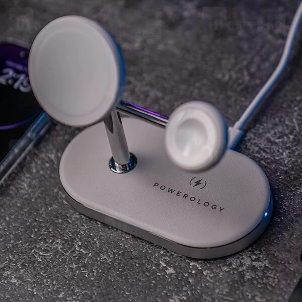 استند و شارژر وایرلس مگ سیف پاورولوژی Powerology 3 in 1 MFi Charging Dock P31MFCHWH