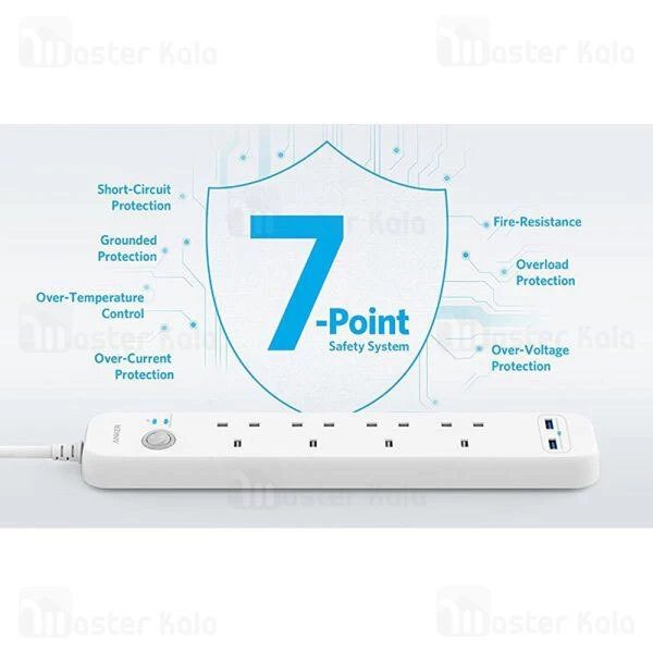 چند راهی برق انکر Anker 6 in 1 USB Power Strip دارای 2 پورت