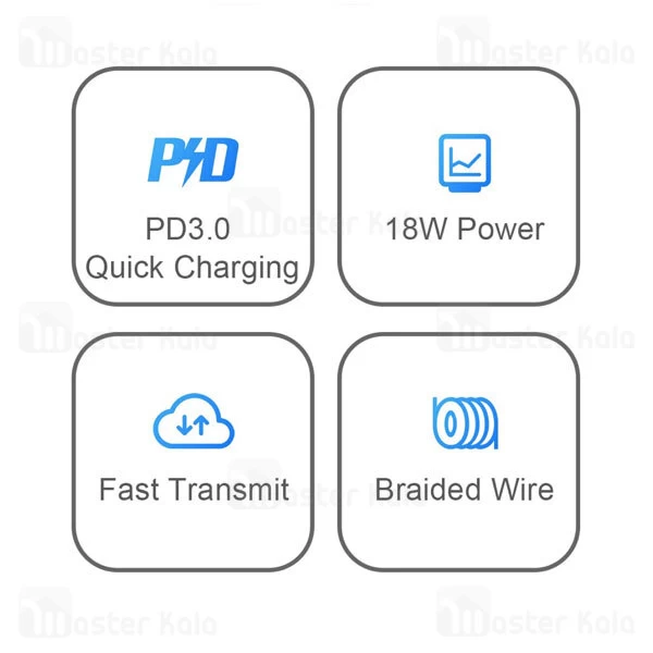 کابل لایتنینگ به Type C اوی Awei CL-78 طول 1 متر توان 18 وات