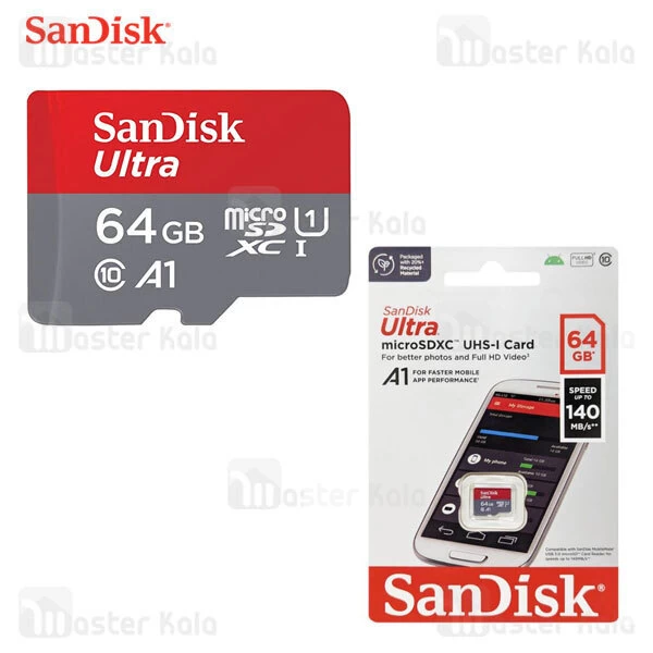 کارت حافظه میکرو اس دی 64 گیگابایت SanDisk C10 U1 A1 S 653X 140MB Full HD