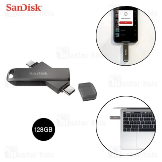 فلش مموری دو سر 128 گیگابایت لایتنینگ و Type C سن دیسک SanDisk iXpand Luxe SDIX70N Type C 3.1