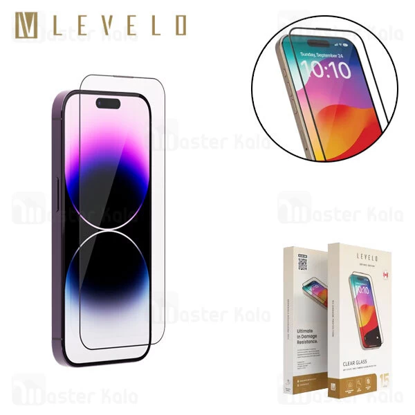 گلس تمام صفحه تمام چسب آیفون لولو Apple iPhone 15 Levelo Clear