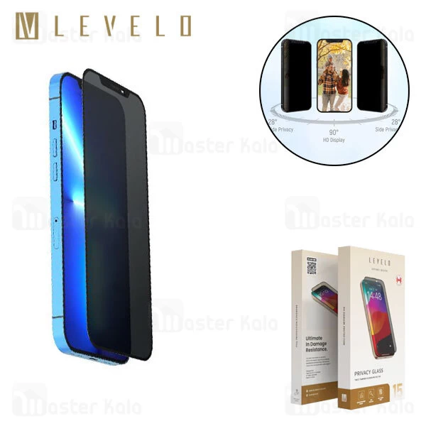 گلس حریم شخصی تمام صفحه تمام چسب آیفون لولو Apple iPhone 15 Levelo Privacy