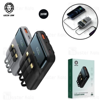 پاوربانک 10000 گرین لاین Green Lion GL-PB32 3 In 1 Integrated توان 20 وات و کابل متصل