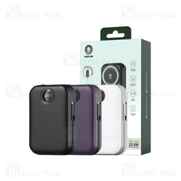پاوربانک وایرلس 20000 مگ سیف Green Lion Monaco Magsafe توان 22.5 وات و کابل لایتنینگ
