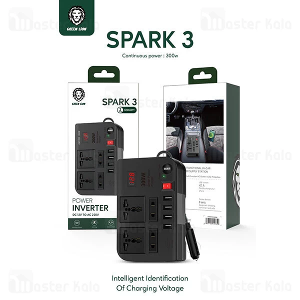 شارژر فندکی و چند راهی برق خودرو گرین لاین Green Lion Spark 3 Power Inverter توان 300 وات