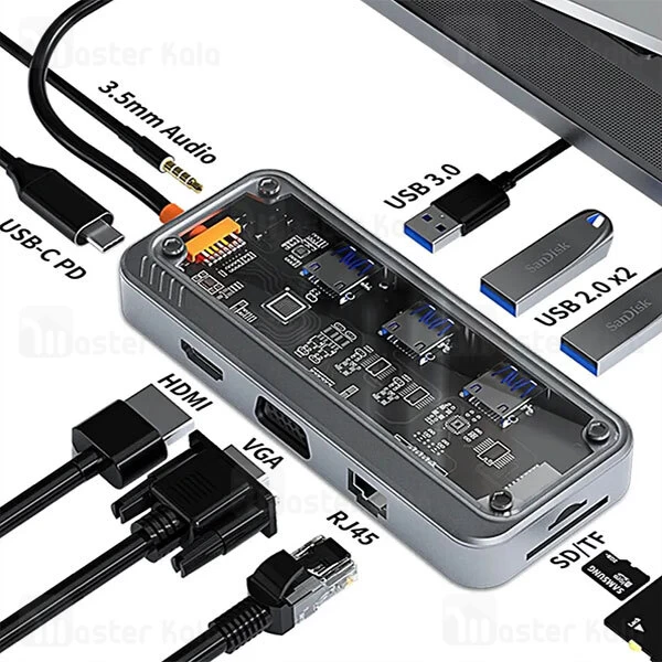 هاب 10 پورت Type-c کوتتسی 16013 Coteetci همراه کارت‌خوان