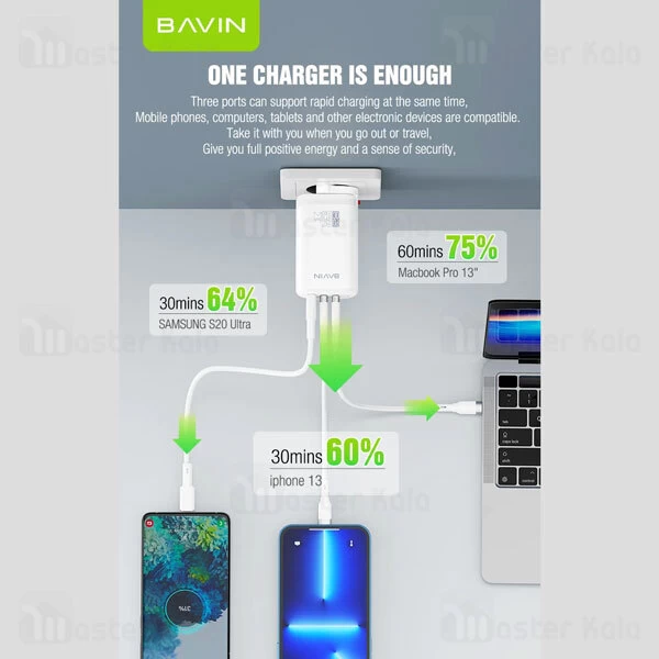 شارژر دیواری باوین Bavin PC835 GaN توان 65 وات 