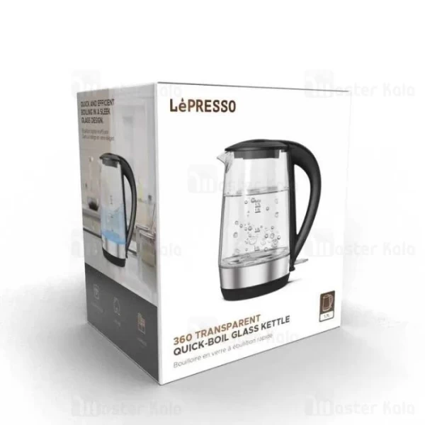 کتری برقی لپرسو LePresso 360 Quick Boil Glass Kettle LPRGKTBK ظرفیت 1.7 لیتر