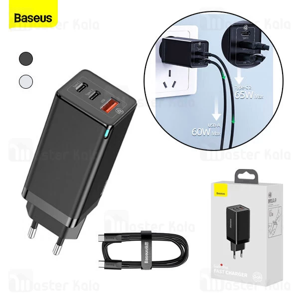 شارژر دیواری Baseus GaN3 Pro Fast Charger 2C+U CCGP050101 EU QC PD FCP SC 65W