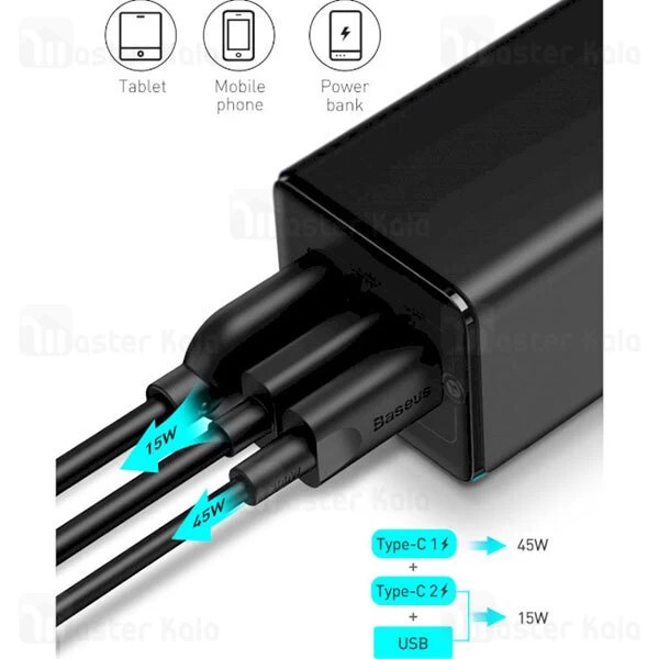 شارژر دیواری Baseus GaN3 Pro Fast Charger 2C+U CCGP050101 EU QC PD FCP SC 65W