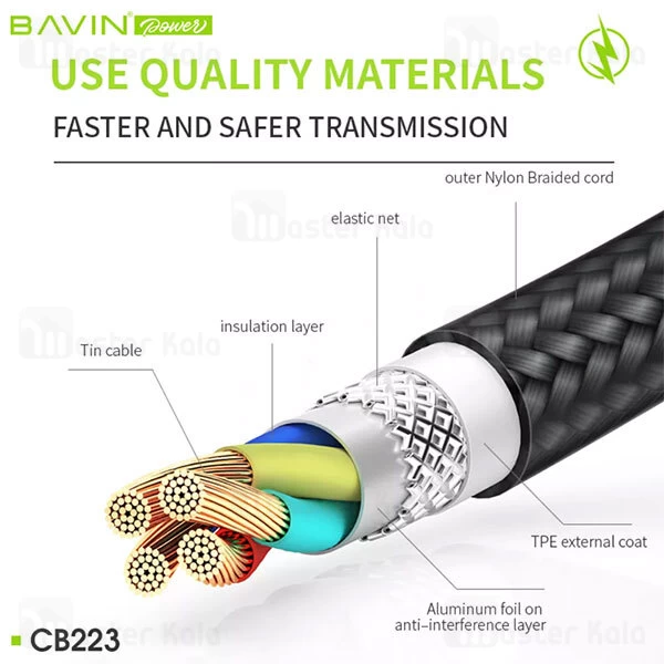 کابل مگنتی سه سر باوین Bavin CB-223 Strong Magnetic 180 Bending Fast Charge طول 1 متر توان 3 آمپر
