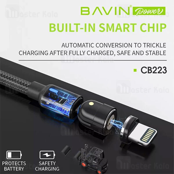 کابل مگنتی سه سر باوین Bavin CB-223 Strong Magnetic 180 Bending Fast Charge طول 1 متر توان 3 آمپر