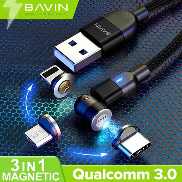 کابل مگنتی سه سر باوین Bavin CB-223 Strong Magnetic 180 Bending Fast Charge طول 1 متر توان 3 آمپر
