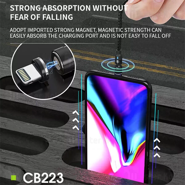 کابل مگنتی سه سر باوین Bavin CB-223 Strong Magnetic 180 Bending Fast Charge طول 1 متر توان 3 آمپر
