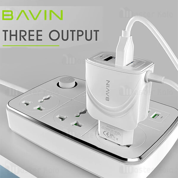 شارژر دیواری باوین Bavin PC521Y 2U With Line Usb Charger 2.4A EU توان 2.4 آمپر همراه کابل متصل