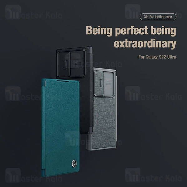 قاب محافظ لنز چرمی Nillkin Qin Pro Leather Case Samsung S22 Ultra Sliding Cover