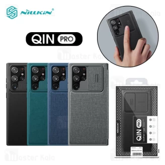 کیف چرمی نیلکین Samsung S22 Ultra 5G Nillkin Qin Pro Plain Leather Cloth Case دارای محافظ دوربین
