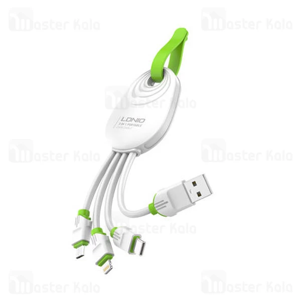 کابل سه سر الدینیو LDNIO LC95 3 In 1 USB Cable M+L+C شدت جریان 5.8 آمپر و طول 15 سانتی متر