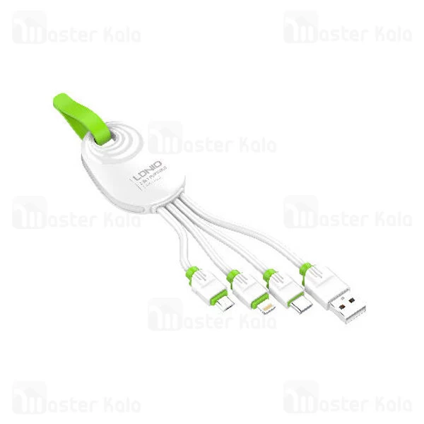 کابل سه سر الدینیو LDNIO LC95 3 In 1 USB Cable M+L+C شدت جریان 5.8 آمپر و طول 15 سانتی متر