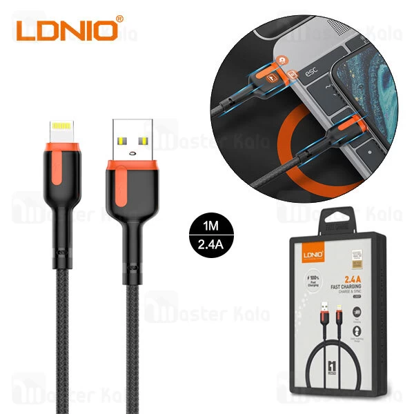 کابل لایتنینگ الدینیو LDNIO LS531 Lightning Data Charging Cable طول 1 متر و شدت جریان 2.4 آمپر