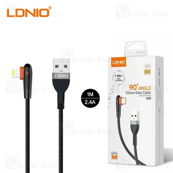 کابل لایتنینگ الدینیو LDNIO LS561 Lightning 90 Angle Elbow Data Cable طول 1 متر و شدت جریان 2.4 آمپر