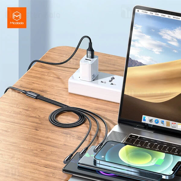 کابل سه سر 90 درجه مک دودو Mcdodo CA-8880 3 in 1 90 Degree Cable توان 15 وات طول 1.2 متر