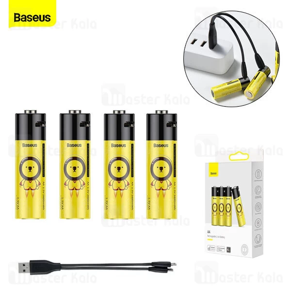 پک 4 عددی باتری قلمی شارژی بیسوس Baseus pcwh000311 دارای پورت