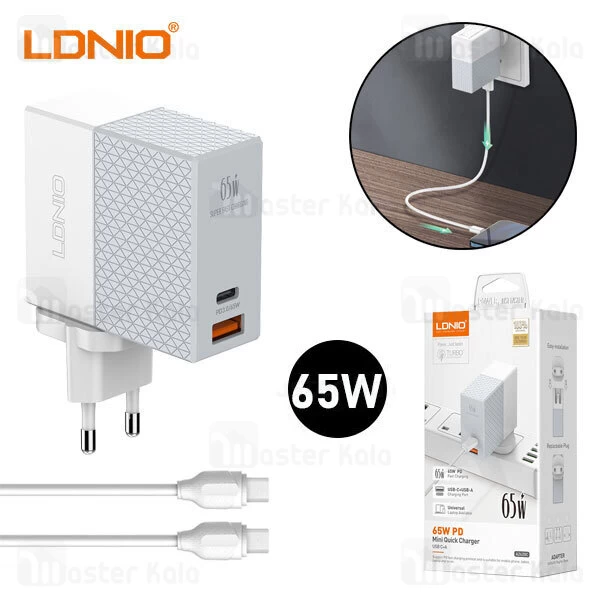 شارژر دیواری LDNIO A2620C PD Fast Wall Charger 65W With Cable