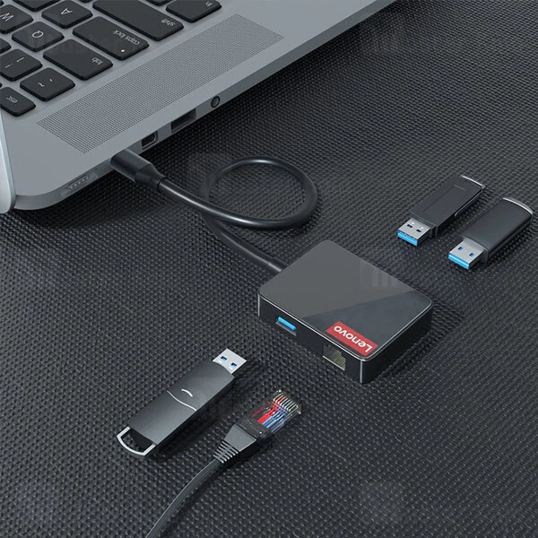 هاب 4 پورت لنوو Lenovo LP0803 4 in 1 USB HUB Adapter 3USB3.0 1RJ45 new