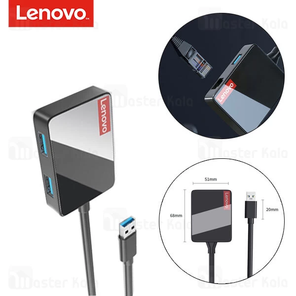 هاب 4 پورت لنوو Lenovo LP0803 4 in 1 USB HUB Adapter 3USB3.0 1RJ45 new