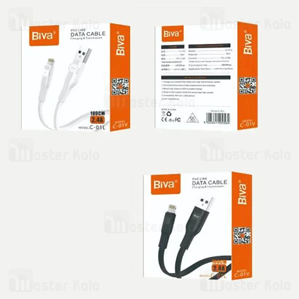 کابل لایتنینگ بیوا Biva C-01L طول 1 متر شدت جریان 2.4 آمپر